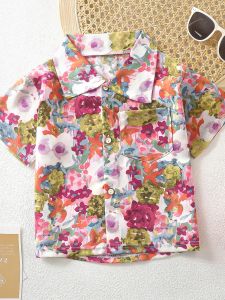 Loose Short Sleeve Floral Shirt Childrens Performance Outfit Baby Boys Summer Casual Wear Comfortable Breathable Fabric