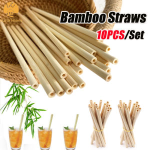 หลอดชนิดเป็นมิตรกับสิ่งแวดล้อมธรรมชาติหลอดไม้ไผ่นำกลับมาใช้ใหม่10ชิ้น20ซม. สำหรับบาร์การดื่มเพื่อปาร์ตี้อุปกรณ์เสริม