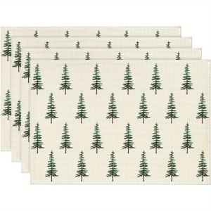 VIKAMA 4/6/8/10PCS Christmas Placemats Christmas Tree Merry Christmas Placemats Kitchen Coasters Coffee Coasters Home Decor