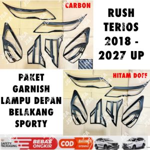 Paket Garnish Depan Belakang Rush Terios 2018 2024 2025 2026 2027 Hitam Carbon Glossy .