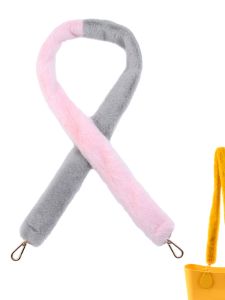 Fashionable Long Hooked Rabbit Fur Shoulder Strap Crossbody Bag Womens Accessories Soft Tote Bag Casual Style Contrast Color