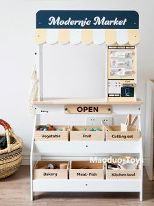 Childrens Play Market Cashier Stand Wood