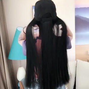 【 COD&In Stock 】 Black Baseball Cap Full Head Wig Long Straight Hair Full Head Wig Heat-Resistant Synthetic Fiber Hair Lightweight and Breathable Artificial Hair Easy to Wear and Care for Smooth Shiny Invisible and Seamless