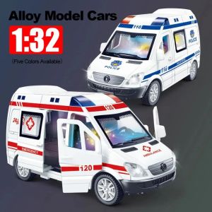 Mini Car Diecast Ambulance Model Police Cars Sound And Light Vehicle Simulation Collection le Holiday Gifts Toys Kids Boys Girls