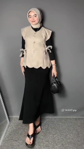 Zavora OOTD Cherish 4 In One Set Korean Style ( Vest - Manset - Bella Square - Rok Span Duyung ) Cherish Vest Wanita Kekinian - SET AB427