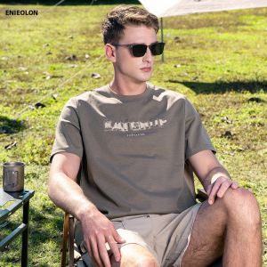 Enjeolon | Cooling Cotton Men T-Shirt 3D Letter Embossed