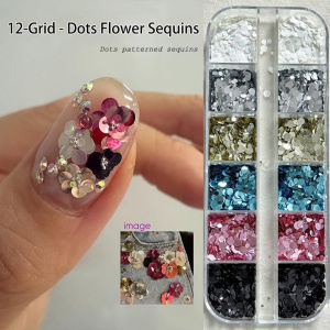 12Grids 3D Colorful Dots Flower Nail Nail Glitter Sequins Sparkling Mixed Round Flakes Nail Charms DIY Manicure Decor Accessory