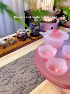 1pc 45ml Pink Cherry Blossom Glass Tea Cups Frosted Insulated Exquisite Kung Fu Teaware Drinkware Gifts Fragrance-Smelling Cup