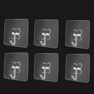 VXUAIQ STORE 1/6PCS Waterproof Kitchen Holder Household Transparent Traceless Hooks Storage Hanger Wall Rack Seamless Adhesive Hook