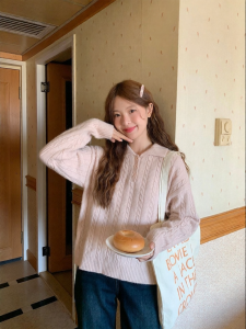 imimtuan | Áo Sweater Ngoại Đều Retro Đơn Giản Thanh Lịch