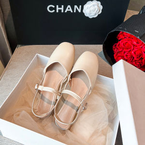 Classic Style Closed Toe Sandals Womens Summer Chunky Heel Low-Cut Easiest for Match Summer Lady Temperament French Style Skirt Back Open Shoes