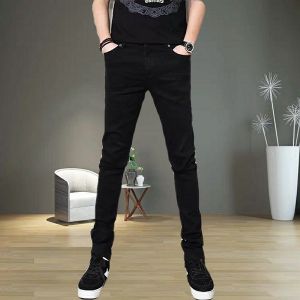Spring Autumn Mens Jeans Slim Fit Casual Elastic Waist Long Pants Versatile Style Youthful Trendy Classic Blue Cotton Denim