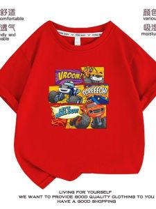 Áo Thun Trẻ Em Họa Tiết Xe Máy Màu Đỏ Mùa Hè Phong Cách Hàn Quốc Tay Ngắn Cotton Thoáng Khí Thoải Mái Cho Bé Trai