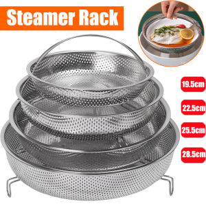 ตะกร้าพร้อมที่จับนึ่งผักแบบยืดหดได้อเนกประสงค์สำหรับใช้ในครัวเรือนที่นึ่งเหล็กสแตนเลสถาดนึ่งกันลวกเครื่องครัว
