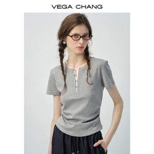 VEGA CHANG | Áo Ngắn Tay Ôm Eo Màu Xám Đồ Công Sở
