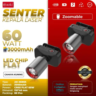 Aoki senter kepala zoom 60watt Ak-3685A & Ak-3686K/ senter kepala laser 60w pro+ ak-3671a army / headlamp led zoom 60 watt