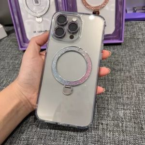 Gradient Shiny Powder Magnetic Absorption Stand Compatible with 17 16Promax High Transparent Magnetic Attraction Phone Case 15Pro Paris Series 14pm Simple Transparent 16 with Stand Ip Advanced Protection