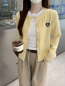 เสื้อคาร์ดิแกนถักปักลายคอตั้งแขนยาวสำหรับผู้หญิง ฤดูใบไม้ร่วง 2025 นุ่ม คอตั้ง กระดุมเดียว เสื้อคลุมกันหนาว