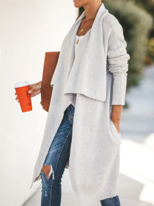 Spring Autumn Knit Lapel Long Sleeves Cardigan Women Chic Commute Long Sweaters Coat Female Elegant Temperament Womens Clothing