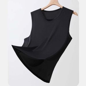 miiow | Mens Ice Silk Vest Summer Fitness Sport Seamless Quick Dry Sleeveless Wide Shoulder Sweatshirt Base Crossbar Vest Running