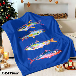 Beast Kingdom | Watercolor Sardines Winter Summer Flannel Blanket Throw Fleece Soft Fuzzy Plush Cozy Fleece Blankets for Sofa Ideal Gifts