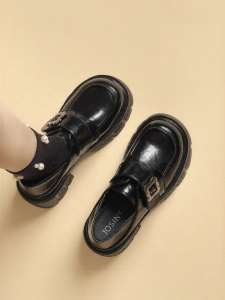 Josiny | Thick Sole Black Loafers Leather Shoes for Increasing Height