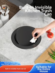DADIAN | Kitchen Counter Embedded Trash Can Stainless Steel Flip Cover