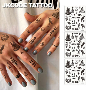Minimal Tattoo Ink Finger Tattoo Sticker Ancient Egyptian Style Cute Design - Pictogram Text Pattern - Pyramid - Eyes Sun Moon Snake - Anubis - Elegant Style Weird Cute Tattoo Fashion Girl Accessories Womens Finger Hands Neck Tattoo Long-Lasting Water...