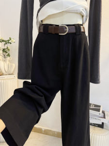 Black Washed Cotton Wide Leg Pants High Waist Loose Womens Style Autumn Korean Loose High Waist Straight Leg Pants