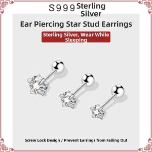 MIXIER | Screw-back Sleepable 999 Sterling Silver Star Zircon Earrings