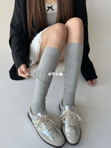 Autumn Winter Womens Mid-Calf Striped Socks Warm Knitted Thin Grey Jk Wide Edge Vertical Stripe Leggings Socks for Ladies