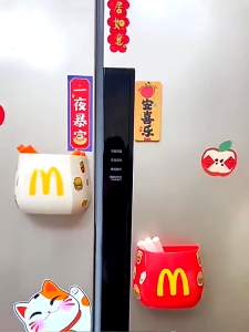 Magnetic Refrigerator Storage Box - Space Saving Fridge Organizer with Strong Sticker Backing