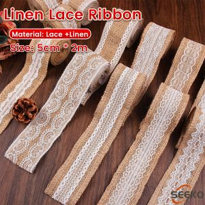 Seeko 2m Handmade Decorations Linen Volume Burlap Ribbon Cloth Roll Lace DIY Manual Accessories