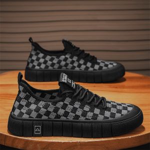Mens Canvas Shoes Breathable Summer Thin Knitted Mesh Lightweight Sport Casual Low Help Board Shoes Soft Bottom