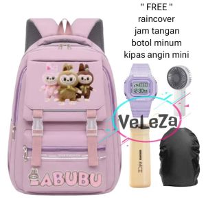 Tas LABUBU tas ransel anak perempuan labubu gratis jam tangan botol minum kaca kipas angin mini raincover tas anak SD SMP tas ransel