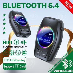 RGB Colorful Lights Bluetooth 5.4 Audio Transmitter Receiver LED Display Hifi Stereo Music Wireless Adapter With Mic 3.5MM AUX TF Card Play For TV PC Car Airplane Speaker