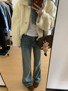 Luzai Vintage Distressed Small Size Slimming Flared Jeans Womens mid Stretch High Waist Denim Pants Autumn Spring Ladies