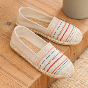 Breathable Embroidered Linen Flat Bottom Slip-On Womens Fishing Shoes Spring Summer New Style Beijing Old Town Cloth Shoes