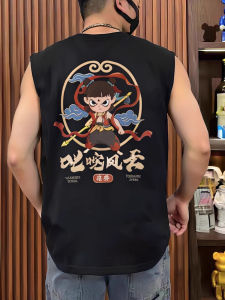 Áo Thun in Họa Tiết Hoạt Hình Trung Quốc Cổ Điển Cho Nam Mùa Xuân 2025 Áo Thun Cotton Thoáng Khí Thường Ngày Cổ Tròn