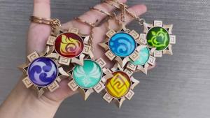 Impact Natlan Visions Pendants Cosplay Game Hero Costumes Accessories DIY 7 Elements Luminous Glass Keychains Anime Collections