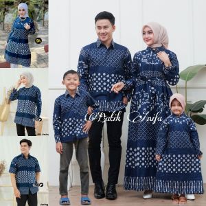 Batik Couple Keluarga Modern Terbaru Motif Jaring Navy Matt Katun Premium