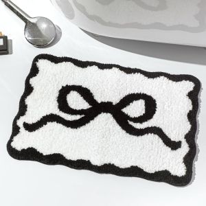 VIKAMA Cute Pink White Scallop Bow Tie Border Shaped Bath Mat Soft Absorbent Bathroom Home Decor Unique Gift Durable Cozy Indoor