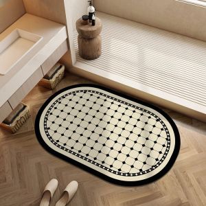 VIKAMA Simple Line Welcome Oval Small Bath Mat Anti-slip Quick Dry Bathroom Floor Mat Entryway Doormat Home Decoration