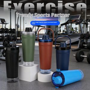 New Double-layer Protein Powder Shaker Cup 304 Stainless Steel Insulated Sports and Gym Water Cup with Storage Compartment