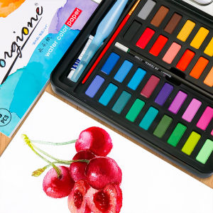 Giorgione 36 Colors Solid Watercolor Paint Set with Brushes Iron Box Transparent Watercolor Portable Student Beginner Friendly Non Toxic Washable Eco Friendly