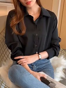 Women Long Sleeve Shirt Loose Retro Solid Color Shirts