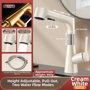 Pull-out Cream Color Cold & Hot Basin Faucet