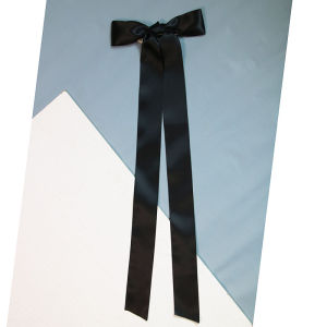 Cyndi Wang Same Style Black Three-Dimensional Long Streamer Bows Barrettes Side Back Head Hairpin Ribbon Pure Color Clip