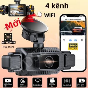 Camera Hành Trình 4 Ống Kính WiFi 360 Độ °   4x Đầu Ghi Video 1080P Tầm Nhìn Ban Đêm Giám Sát Đỗ Xe 24H Cảm Biến G DVR Ô Tô Phụ Kiện Hộp Đen