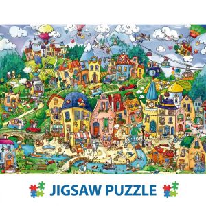 70*50cm Adult 1000 Pieces Jigsaw Puzzle Happy Town Beautiful Landscape Paintings Stress Reducing Toys Christmas Gifts